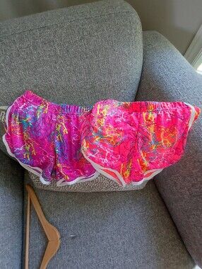 Pair Of ACX Pink And Purple Abstract Athletic Shorts with Multicolor Print
